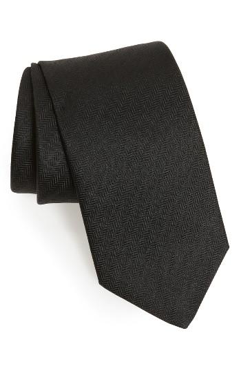Men's Eton Herringbone Textured Silk Tie, Size - Black