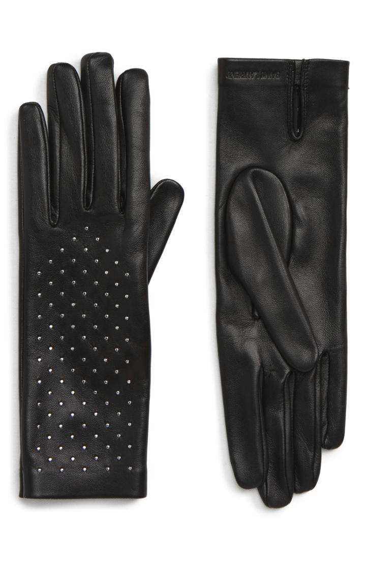 Women's Saint Laurent Studded Leather Gloves - Black