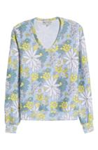 Women's Wildfox Daisy Wallpaper - Baggy Beach Jumper V-neck Pullover - Blue
