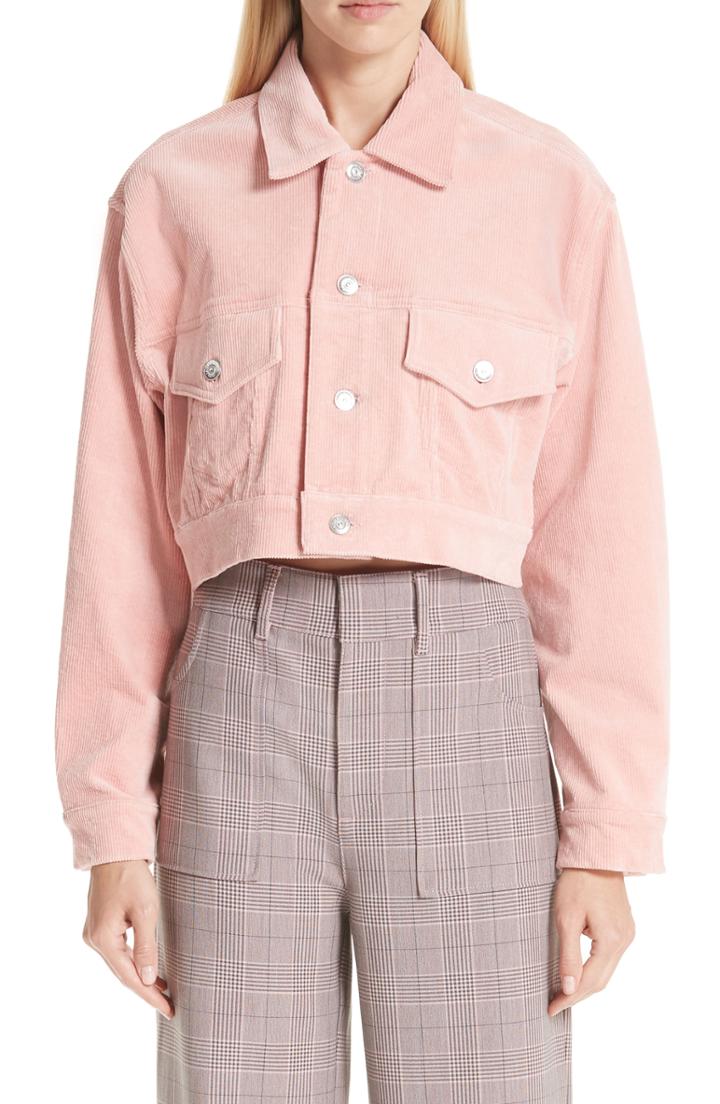 Women's Ganni Ridgewood Stretch Corduroy Jean Jacket Us / 34 Eu - Pink