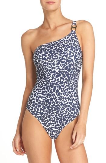 Women's Tory Burch Clouded Leopard One-shoulder Swimsuit