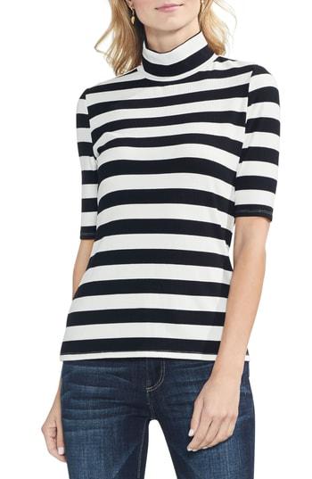 Women's Vince Camuto Stripe Ribbed Turtleneck Top, Size - Black