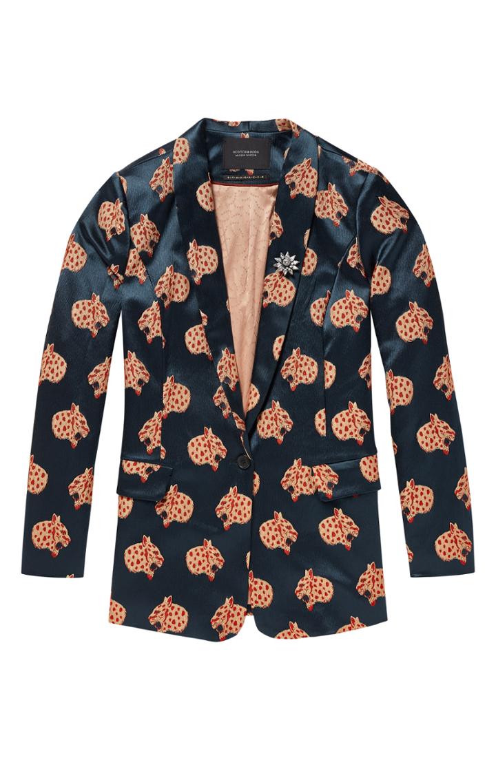 Women's Scotch & Soda Jacquard Leopard Long Blazer - Blue