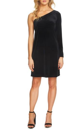 Women's Cece One-shoulder Velvet Shift Dress - Black