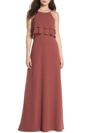Women's Jenny Yoo Charlie Ruffle Chiffon Gown - Red