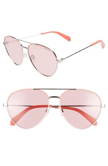 Women's Polaroid 59mm Polarized Aviator Sunglasses - Pink