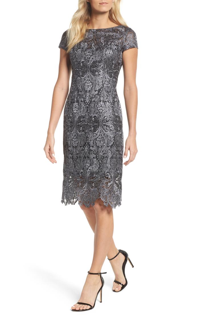 Women's La Femme Lace Bateau Neck Dress