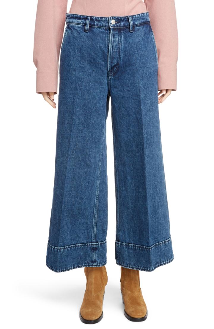 Women's Acne Studios Crop Wide Leg Jeans Us / 36 Eu - Blue