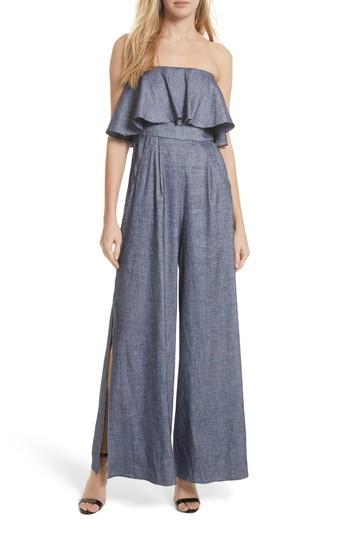 Women's Milly Linen Blend Ruffle Jumpsuit - Blue
