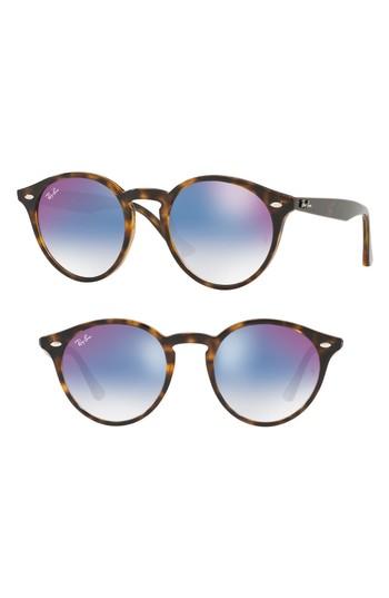 Women's Ray-ban Highstreet 51mm Round Sunglasses - Red/ Blue Gradient Mirror