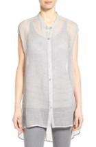 Women's Eileen Fisher Linen Mesh Mandarin Collar High/low Tunic Shirt