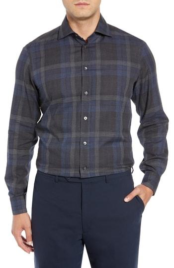 Men's Luciano Barbera Classic Fit Plaid Sport Shirt - Blue