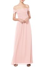 Women's #levkoff Off The Shoulder Ruched Bodice Chiffon Evening Dress - Pink