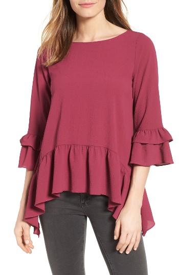 Petite Women's Gibson Peplum Top P - Burgundy