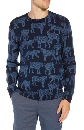 Men's Bonobos Slim Fit Tiger Print Sweater - Blue