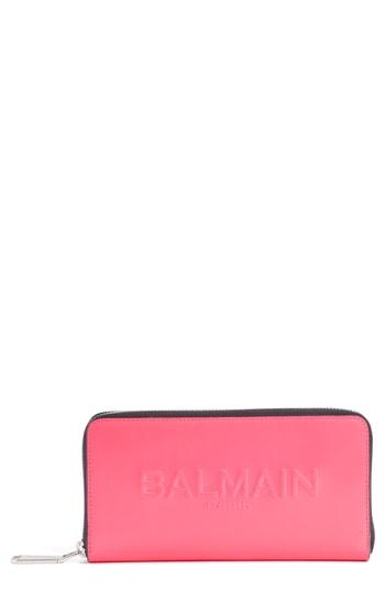 Women's Balmain Logo Leather Continental Wallet - Pink