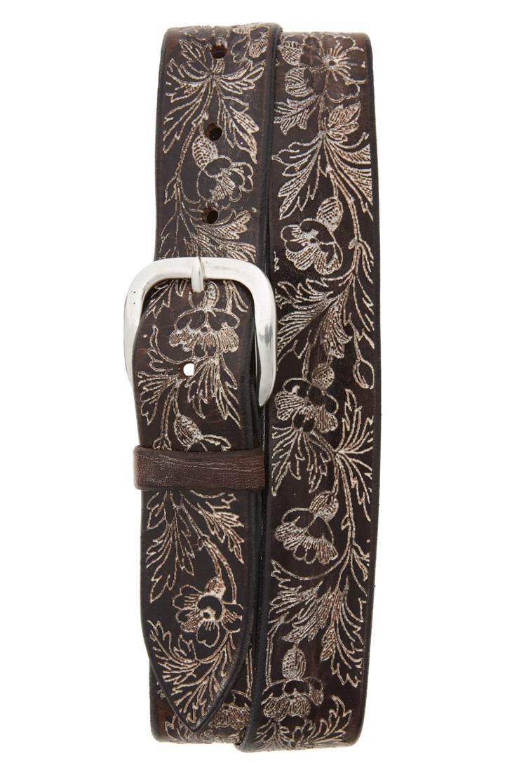 Men's Orciani Wax Soapy Tooled Leather Belt 0 Eu - T. Moro