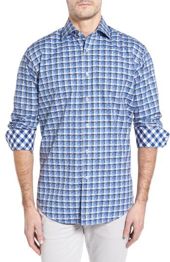 Men's Thomas Dean Classic Fit Funky Check Sport Shirt, Size - Blue