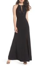 Women's Morgan & Co. Lace & Jersey Gown /6 - Black