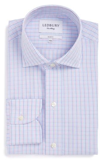 Men's Ledbury Supercore The Eldridge Check Slim Fit Dress Shirt .5 - Purple