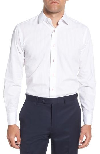 Men's Lorenzo Uomo Trim Fit Seersucker Dress Shirt - 32 - White