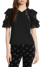 Women's Rebecca Taylor Lace & Crepe Flutter Sleeve Top
