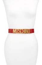 Women's Moschino Logo Leather Belt - Red/ Gold