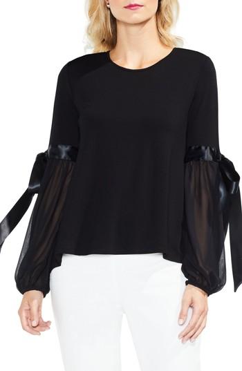 Women's Vince Camuto Tie Sleeve High/low Chiffon Mix Top - Black