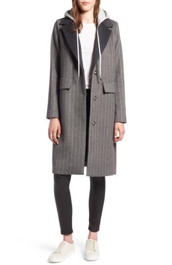 Women's Kendall + Kylie Pinstripe Jacket With Removable Hood - Grey