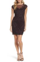 Women's Pisarro Nights Beaded Illusion Yoke Sheath Dress - Burgundy