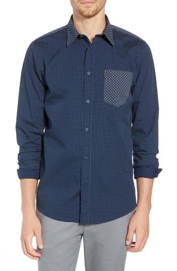 Men's Ben Sherman Trim Fit Block Print Sport Shirt - Blue