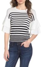 Women's Lost + Wander Marin Stripe Ruffle Sleeve Sweater - White