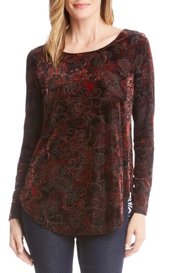 Women's Karen Kane Burnout Velvet Top - Burgundy