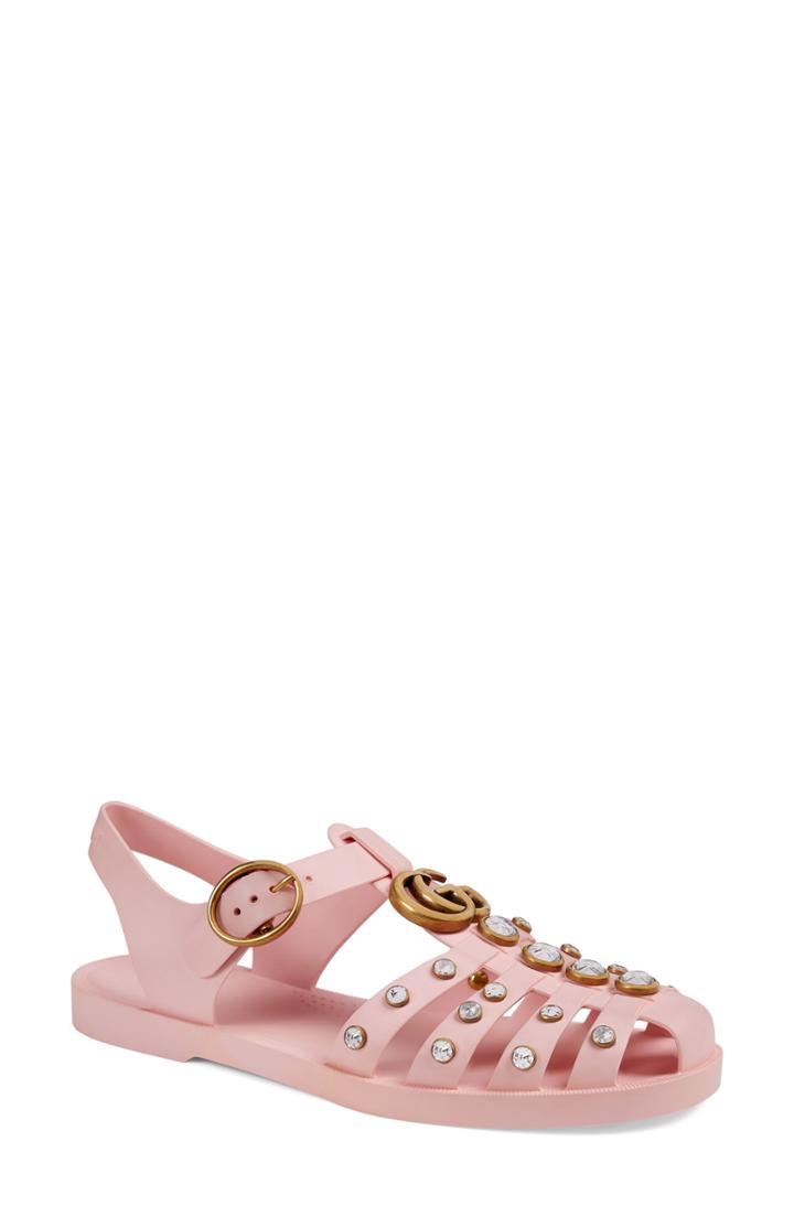 Women's Gucci Marmont Crystal Embellished Fisherman Sandal Us / 40eu - Pink