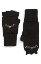 Women's Kate Spade New York Cat Embellished Convertible Mittens, Size - Black