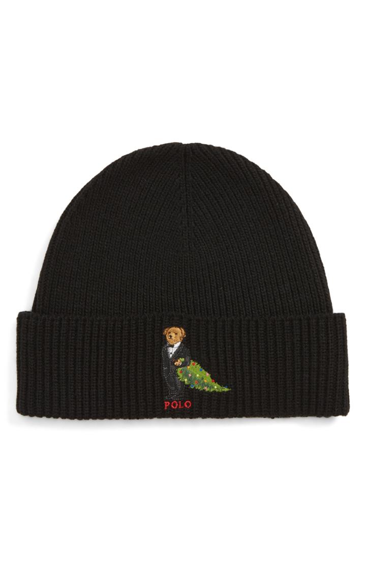 Men's Polo Ralph Lauren Christmas Tree Bear Beanie - Black