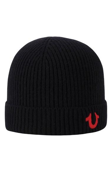 Men's True Religion Brand Jeans Rib Knit Cap - Black