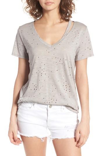 Women's Lush Ripped Split Neck Tee - Grey