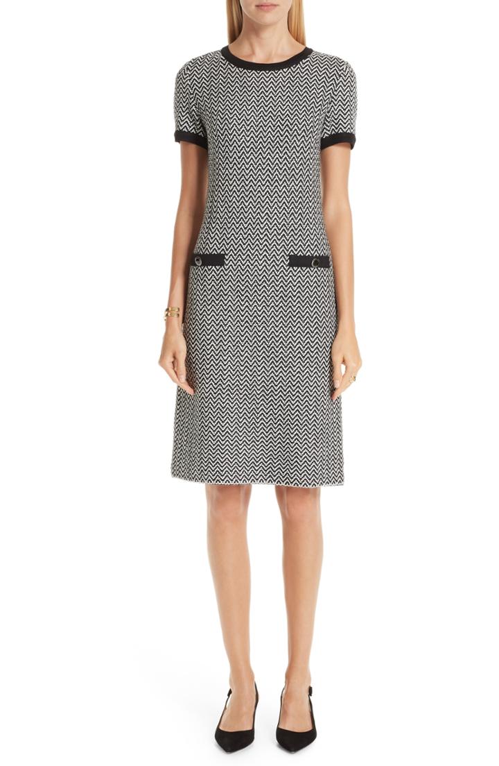 Women's St. John Collection Mod Herringbone Knit Dress - Black