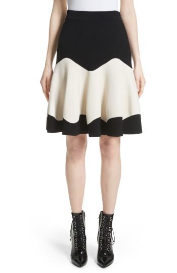Women's Alexander Mcqueen Bicolor Contrast Jacquard Flounce Skirt - Ivory