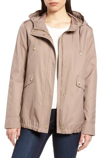 Women's Cole Haan Signature A-line Jacket With Hood - Beige