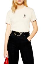 Women's Topshop Chest Embroidery Tee - Beige