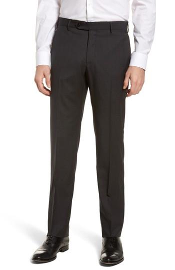 Men's Zanella Parker Flat Front Pindot Wool Trousers - Grey