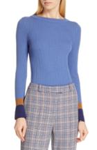 Women's Boss Fadeline Blue Fantasy Ribbed Wool Sweater - Blue