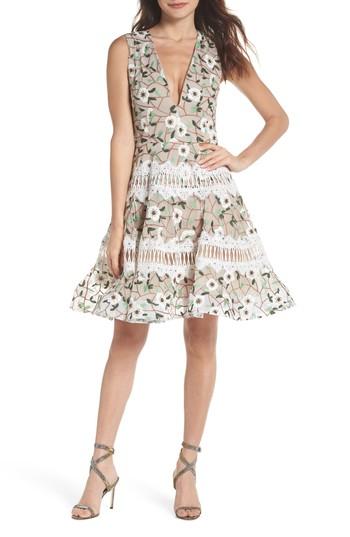 Women's Bronx And Banco Boni Embroidered Plunging Fit & Flare Dress Us / 6 Au - Beige