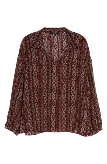 Women's Lafayette 148 New York Delora Print Silk Blouse, Size - Burgundy