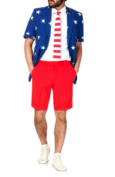 Men's Opposuits 'summer Stars & Stripes' Trim Fit Short Suit With Tie