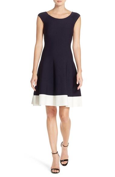 Women's Eliza J Colorblock Fit & Flare Sweater Dress - Blue