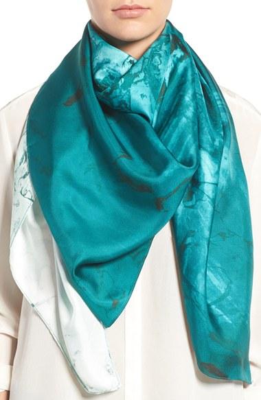Women's Nordstrom Studies In Oils Square Silk Scarf, Size - Blue/green