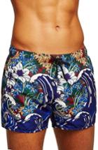 Men's Topman Floral Waves Swim Trunks /x-large - Blue